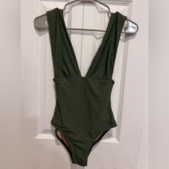J. Crew Swim Plunge V Neck One Piece Swimsuit in Cool Cypress Size 0 NWOT - Picture 1 of 7